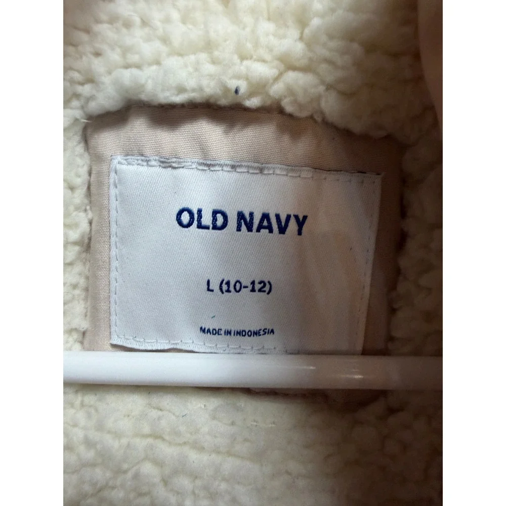 Old Navy Girls Tan Hooded Parka Jacket Sherpa Lined Faux Fur Trim Size L 10-12